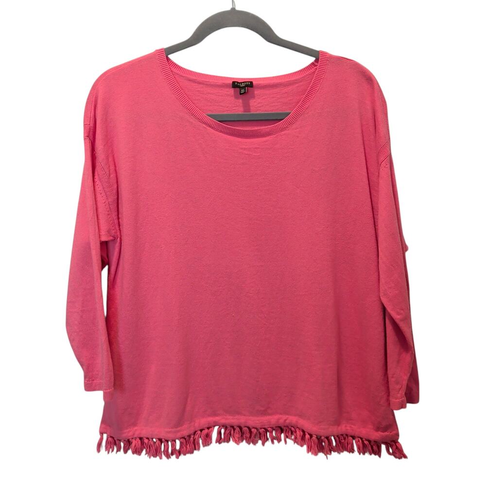 Talbots Plus Sz 2X Peach Sweater Fringe Trim Round Neck Cotton Cashmere Blend